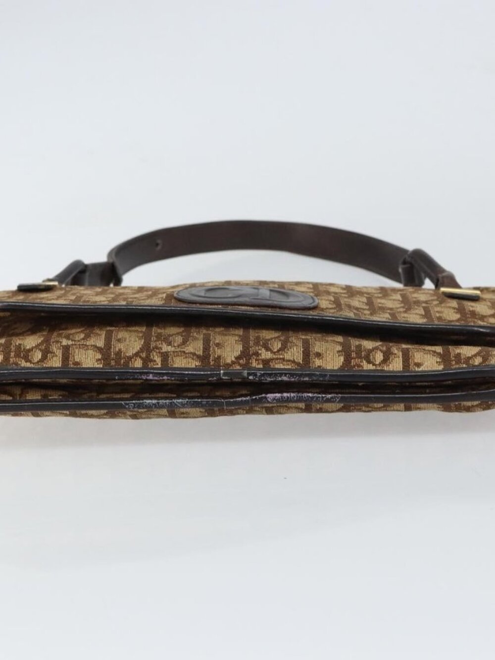 Authentic Christian Dior Trotter Canvas Shoulder Bag Beige Gold - Picture 16 of 16